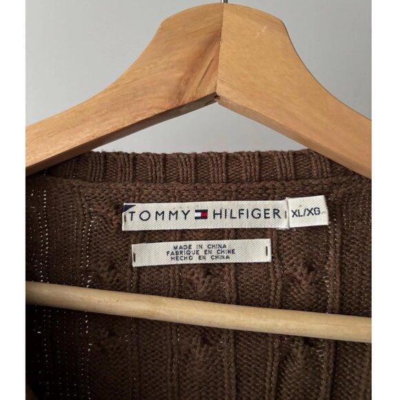 Y2K Brown Cotton Cable knit Sweater | Vintage Boxy Soft Crewneck - Picture 5 of 5